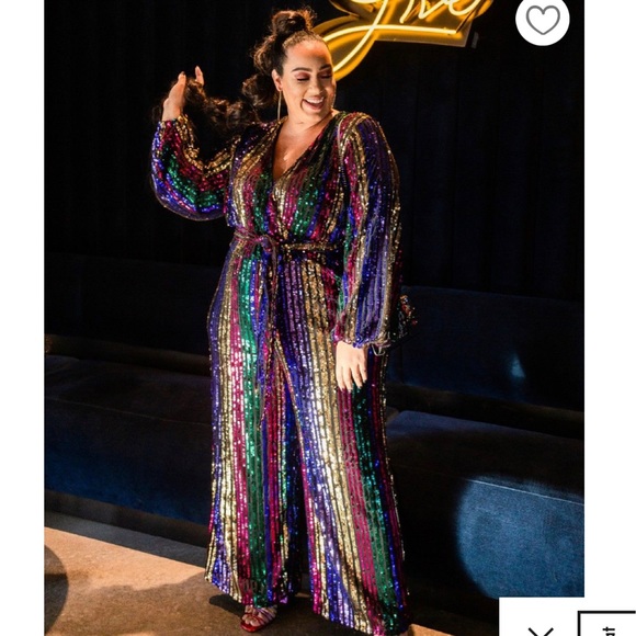 Eloquii Pants - Eloquii Multicolor Sequin Stripe Jumpsuit